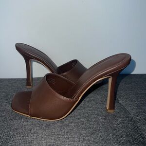 Brown open toe short heel